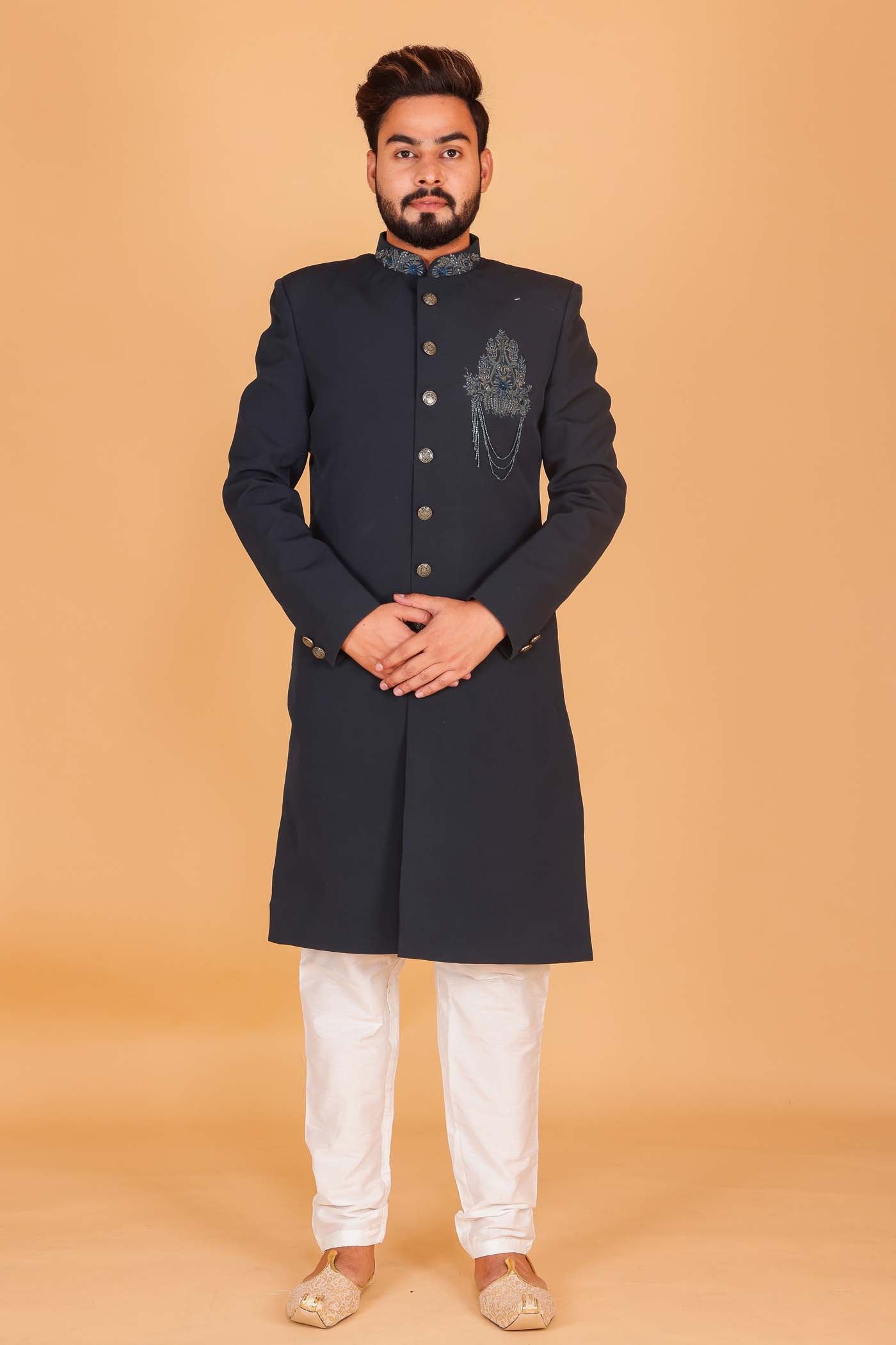 Peacock Blue Sherwani Suit.