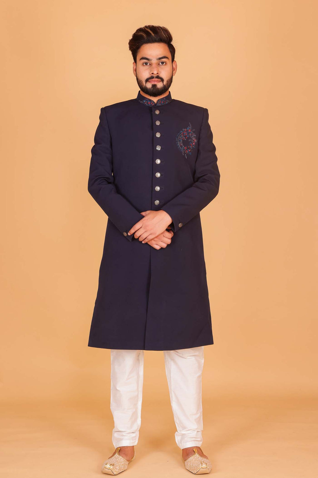 Navy Blue Sherwani Suit.