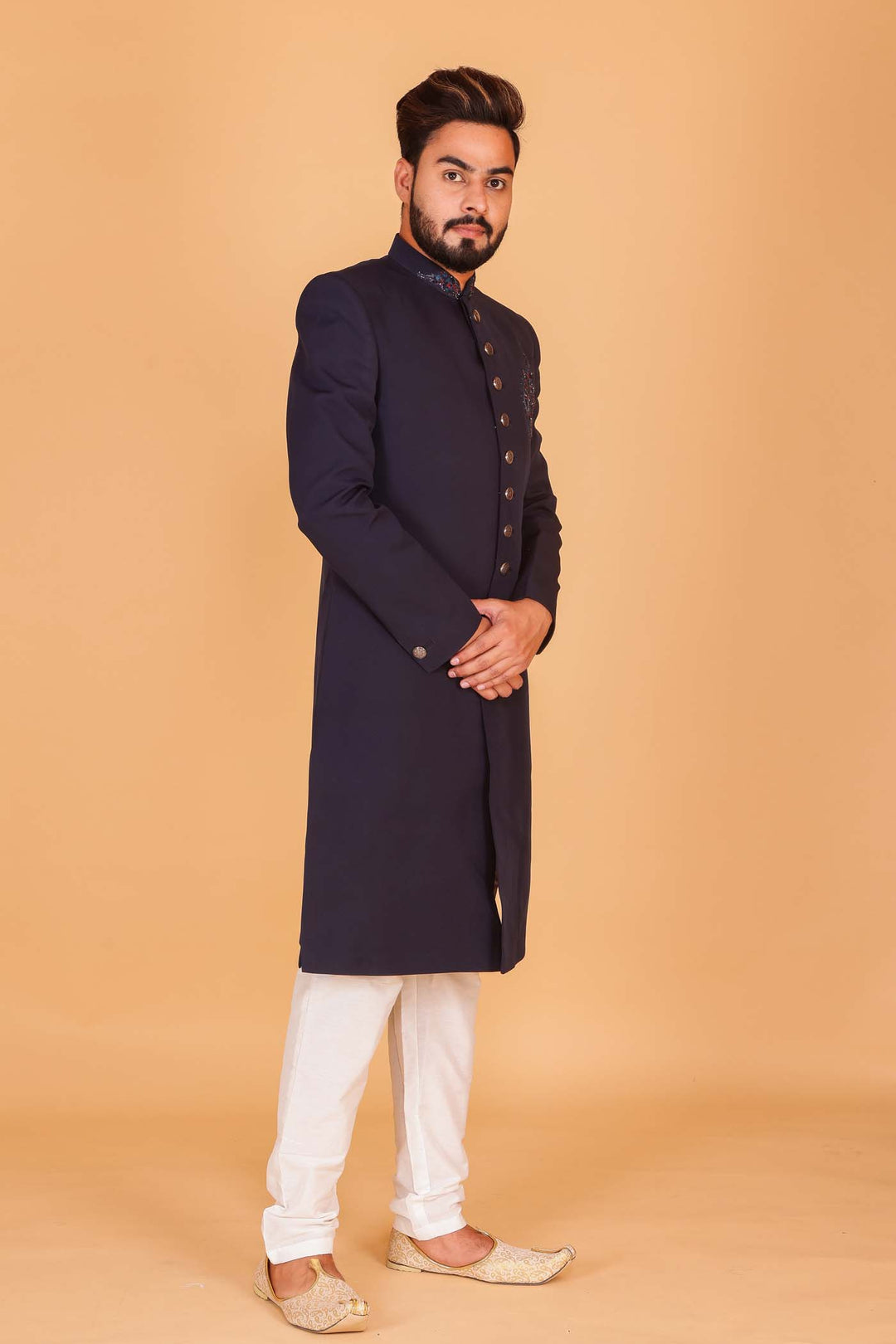 Navy Blue Sherwani Suit.