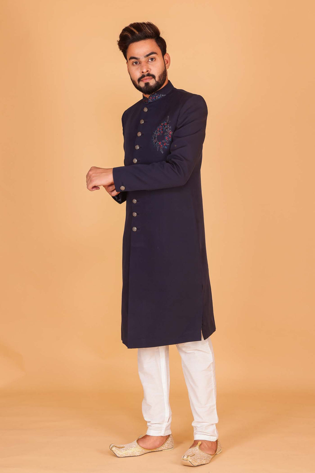 Navy Blue Sherwani Suit.