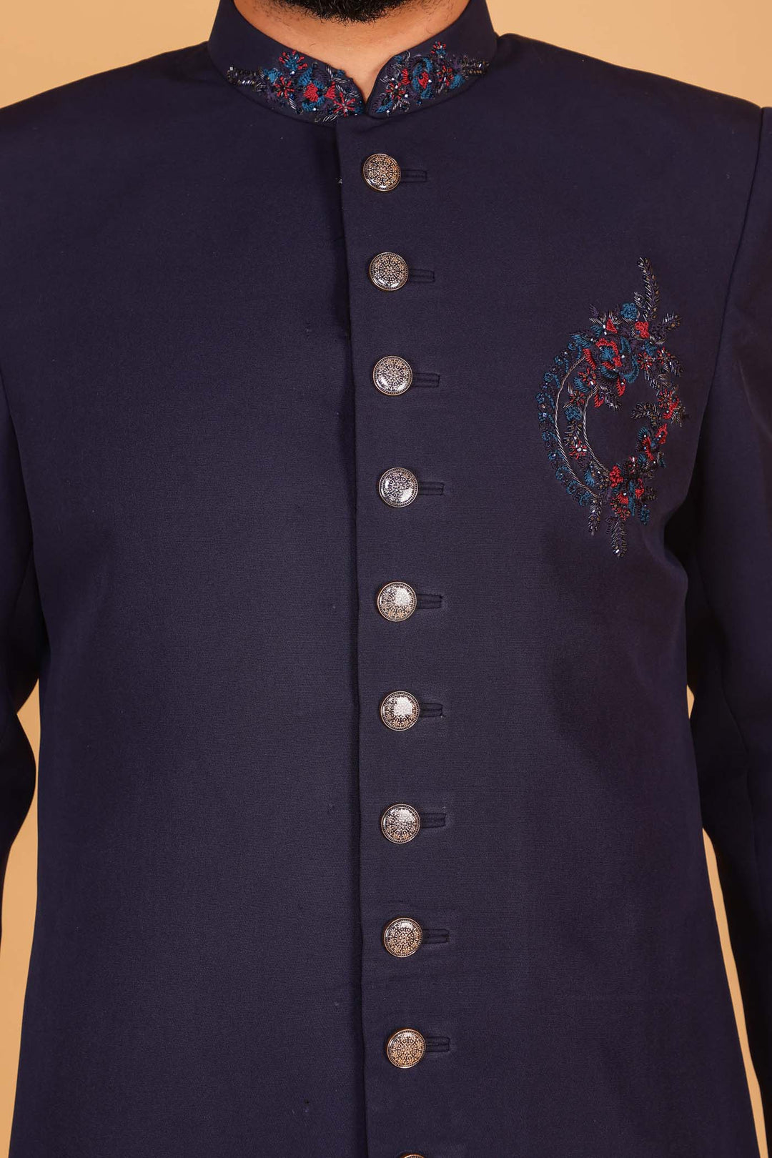 Navy Blue Sherwani Suit.