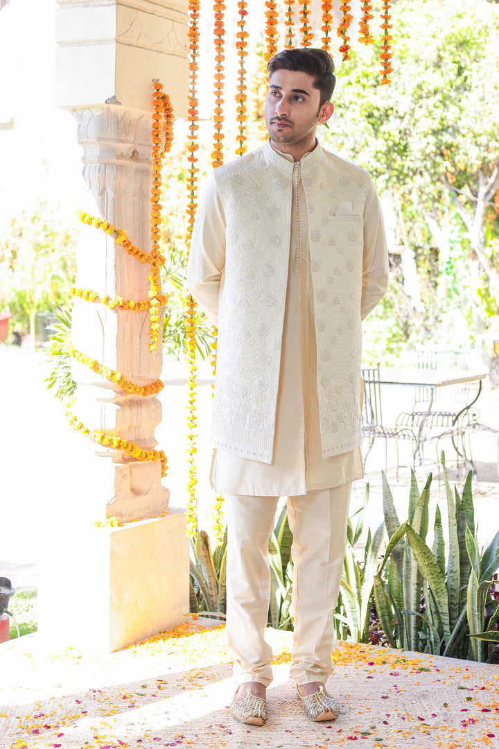 Light Gold Open Jacket style Indo-Western Suit.