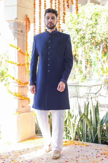 Navy Blue Indo-Western Suit.