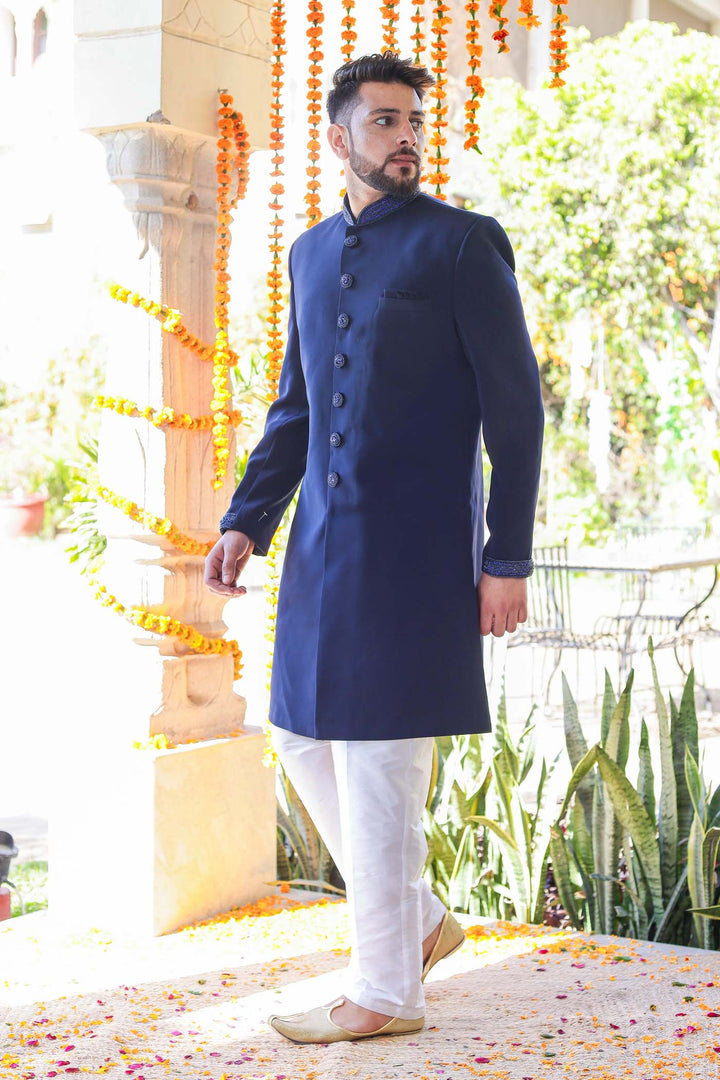 Navy Blue Indo-Western Suit.