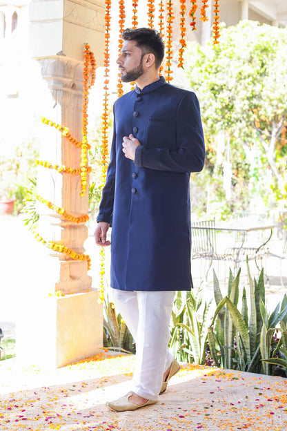 Navy Blue Indo-Western Suit.