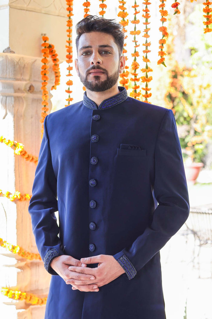 Navy Blue Indo-Western Suit.