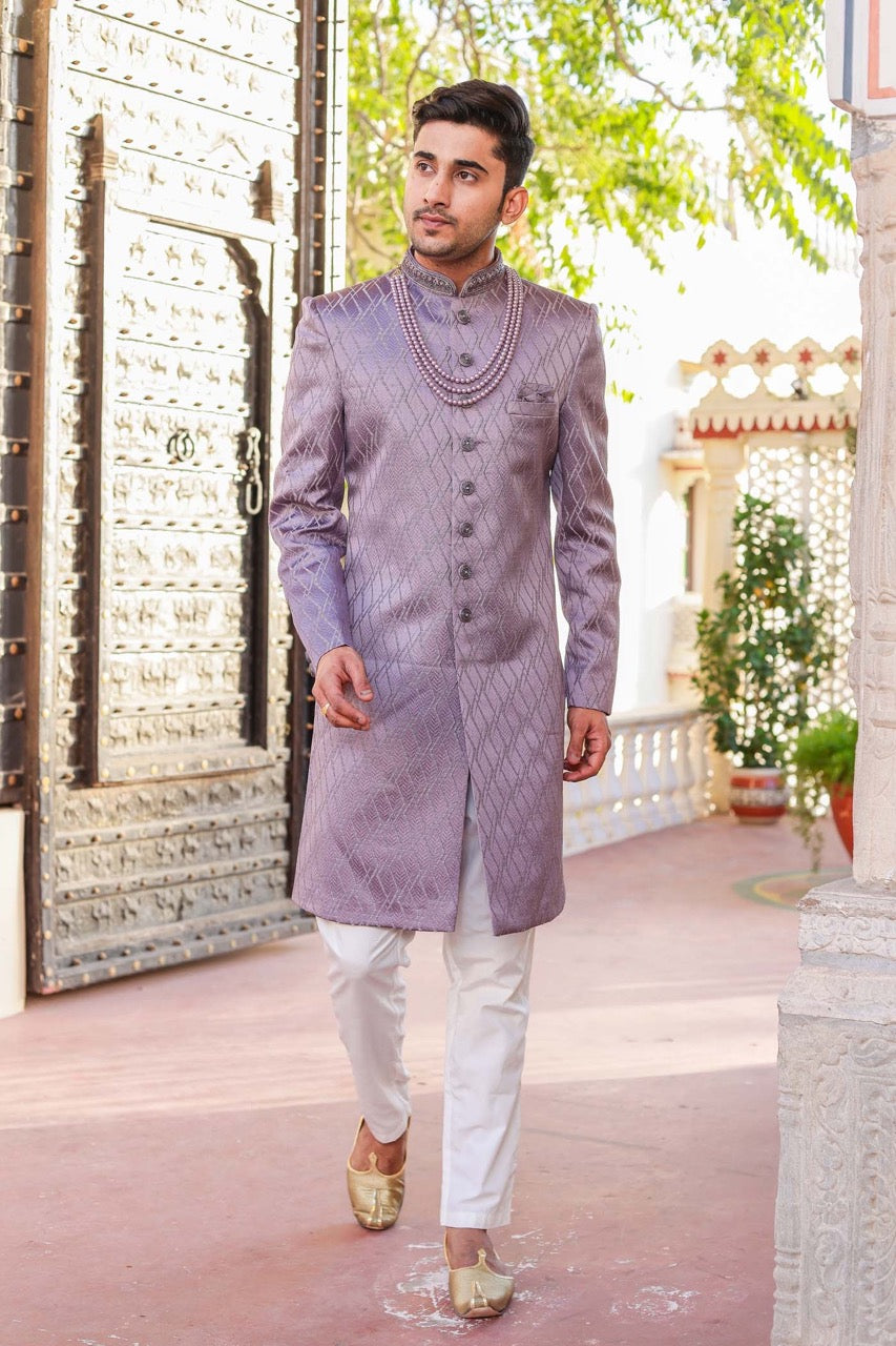 Dusty Lavender Indo-Western Sherwani Suit.
