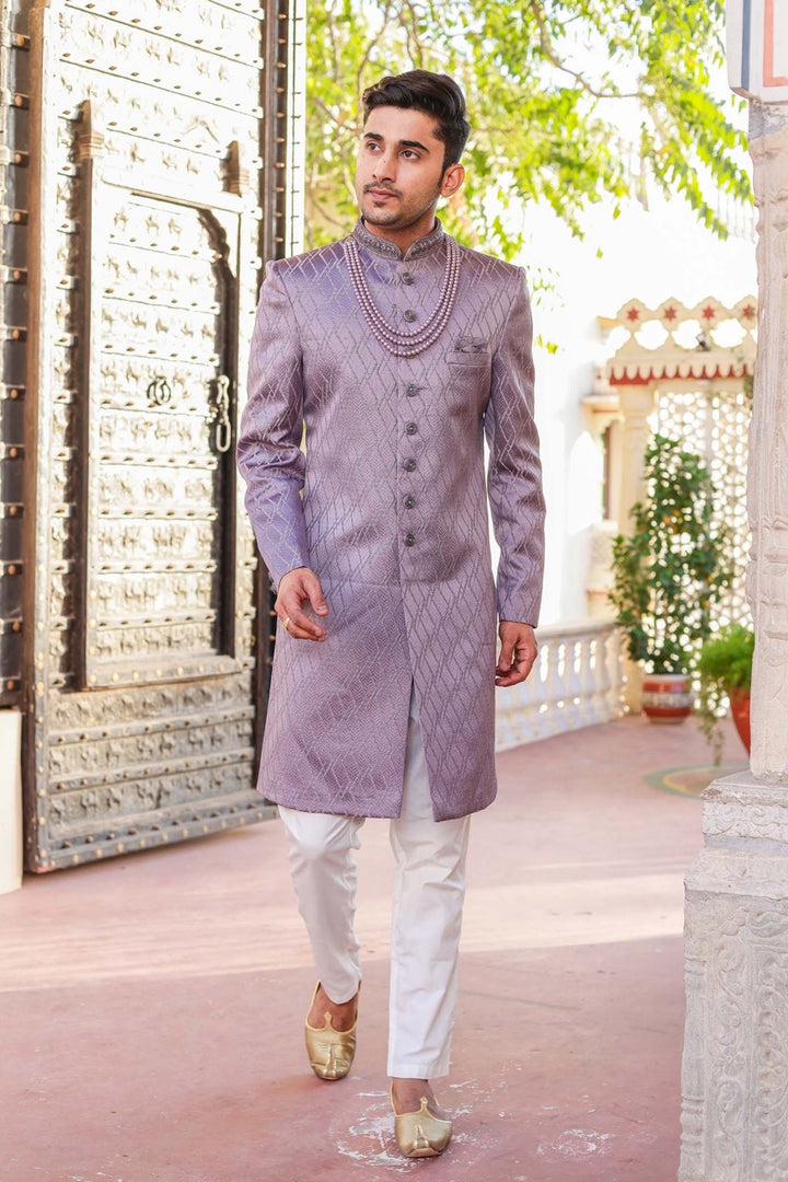 Lavender Indo-Western Sherwani Suit.