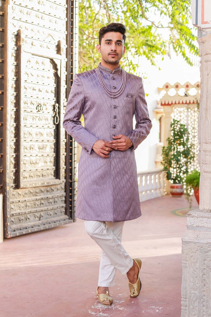 Dusty Lavender Indo-Western Sherwani Suit.