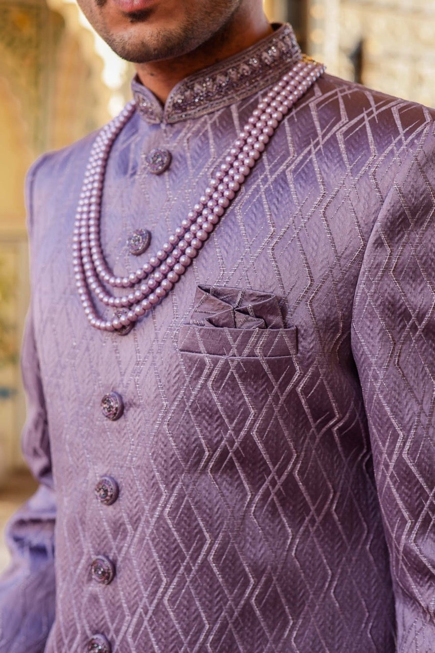 Lavender Indo-Western Sherwani Suit.