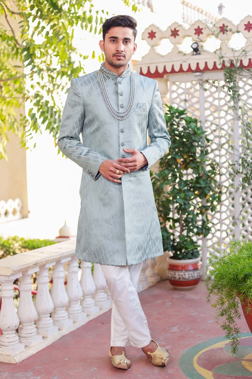 Dusty Green Indo-Western Sherwani Suit