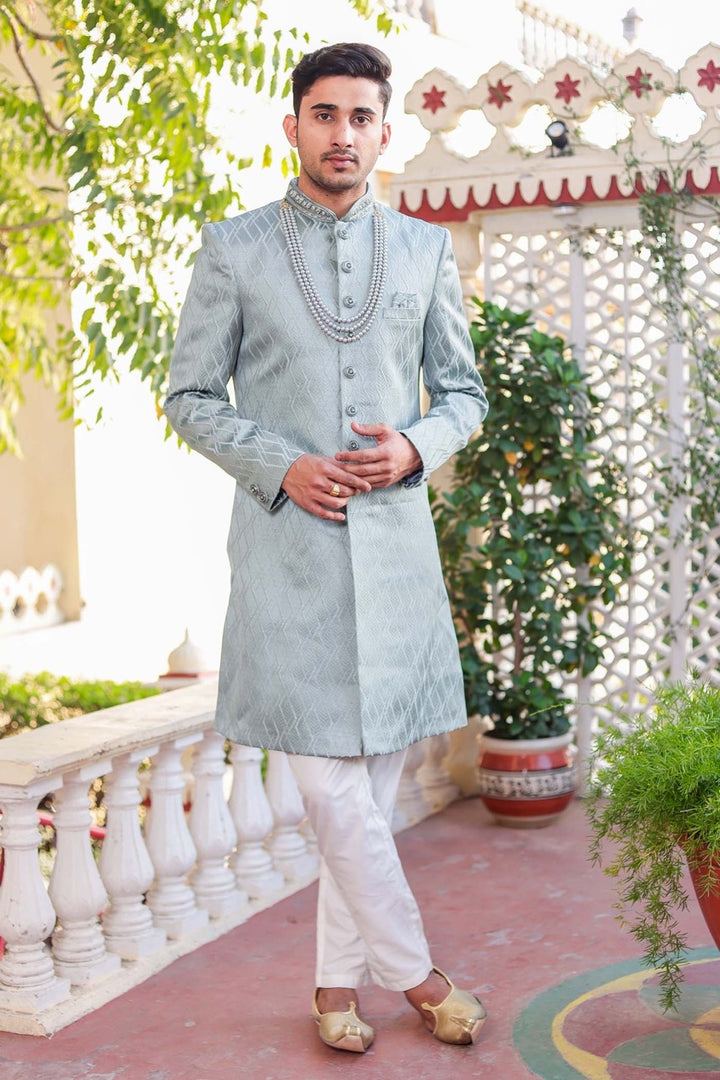 Dusty Green Indo-Western Sherwani Suit.