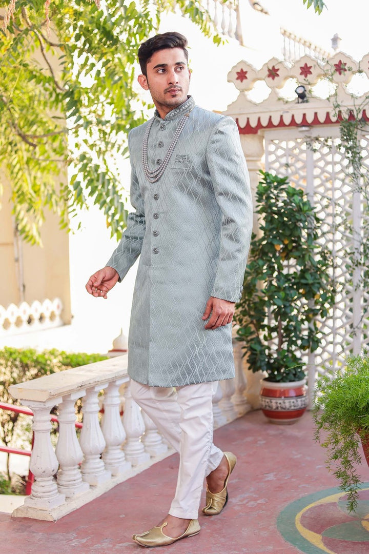 Dusty Green Indo-Western Sherwani Suit.