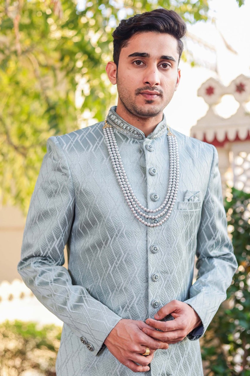 Dusty Green Indo-Western Sherwani Suit.