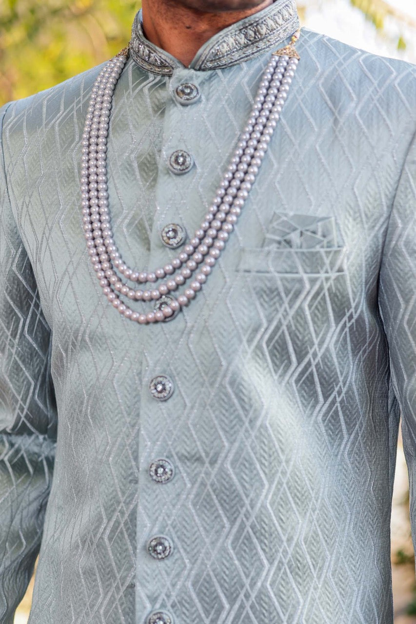 Dusty Green Indo-Western Sherwani Suit.