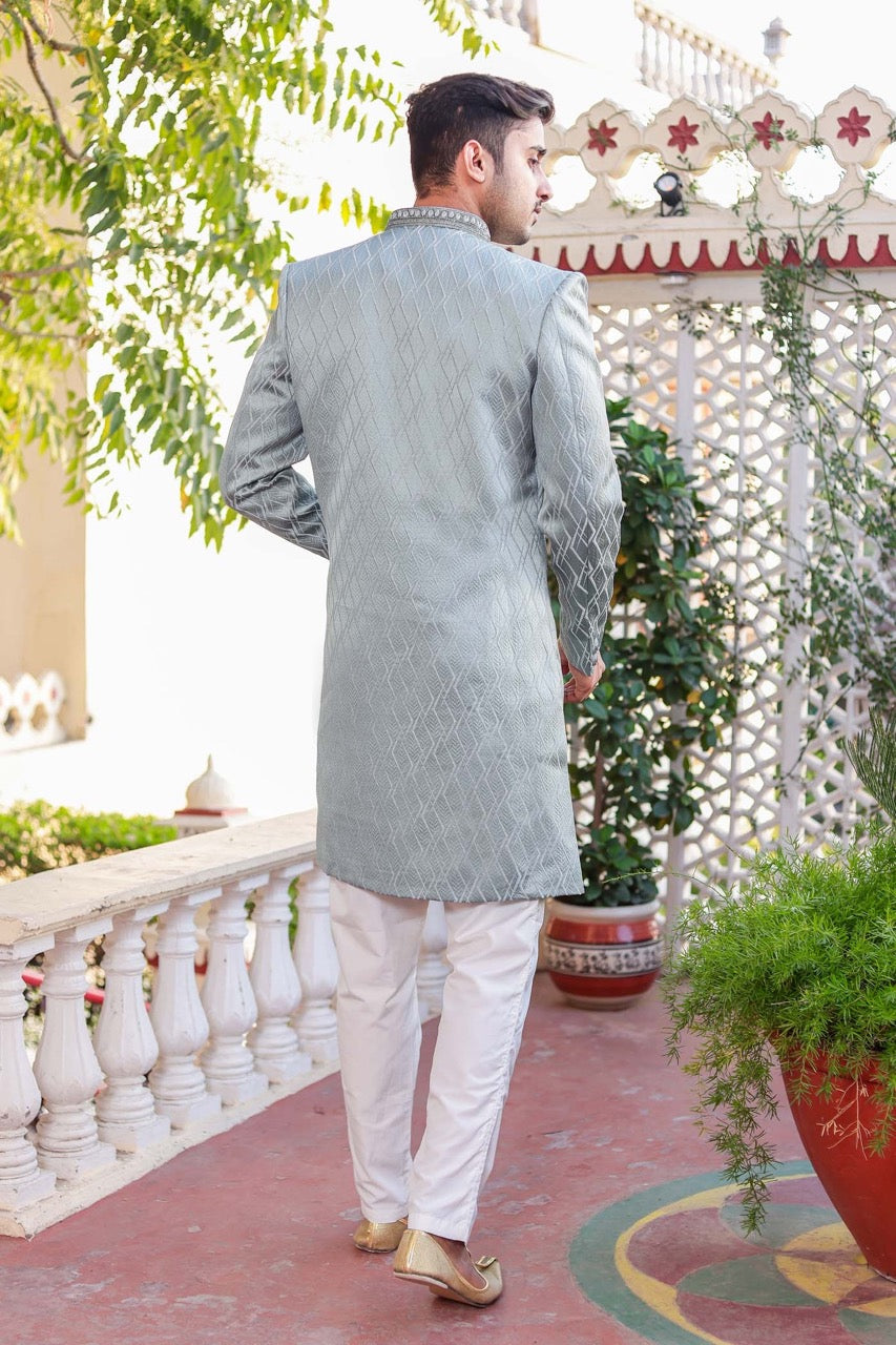 Dusty Green Indo-Western Sherwani Suit.