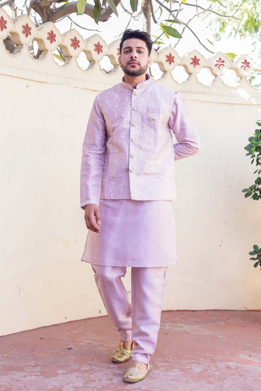 Purple kurta with waistcoat hotsell