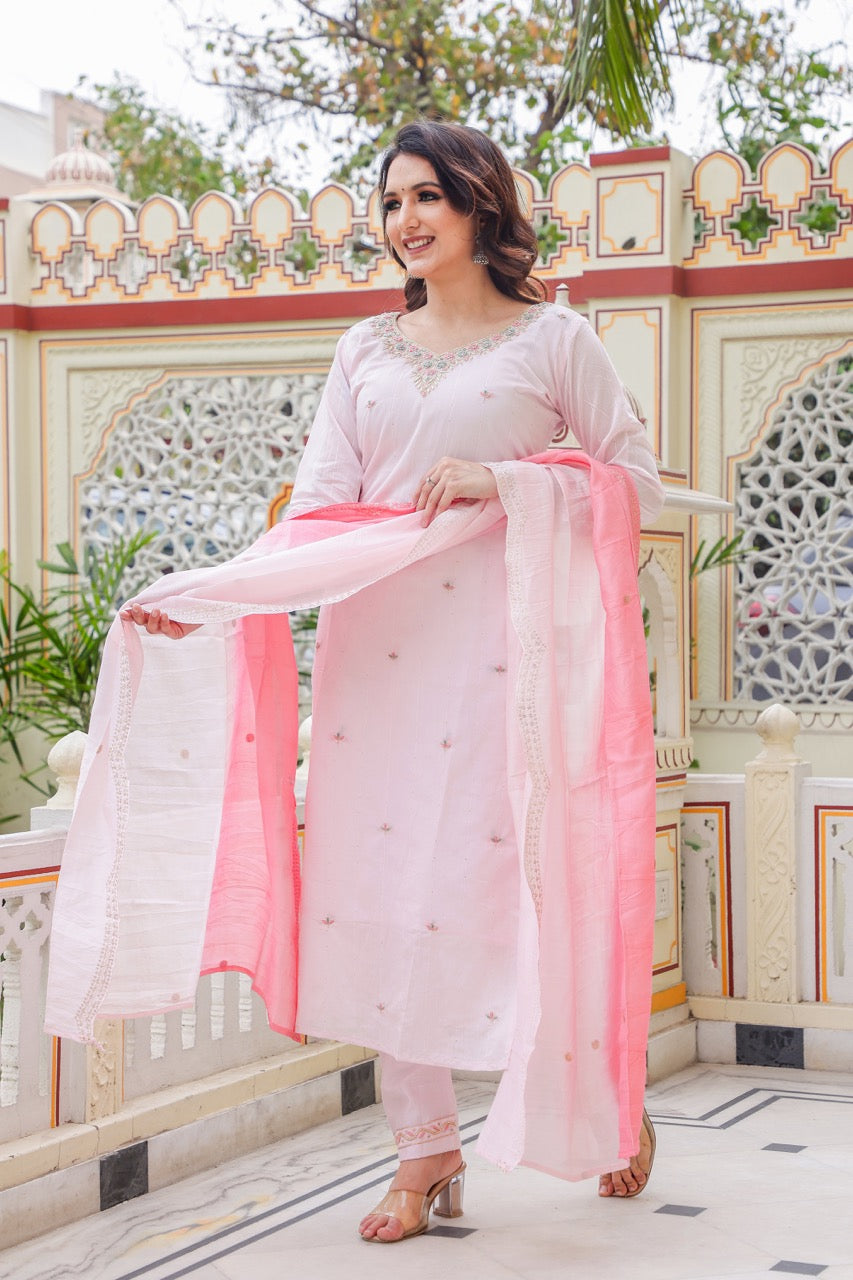 Straight Cut Light Pink Kurta Set