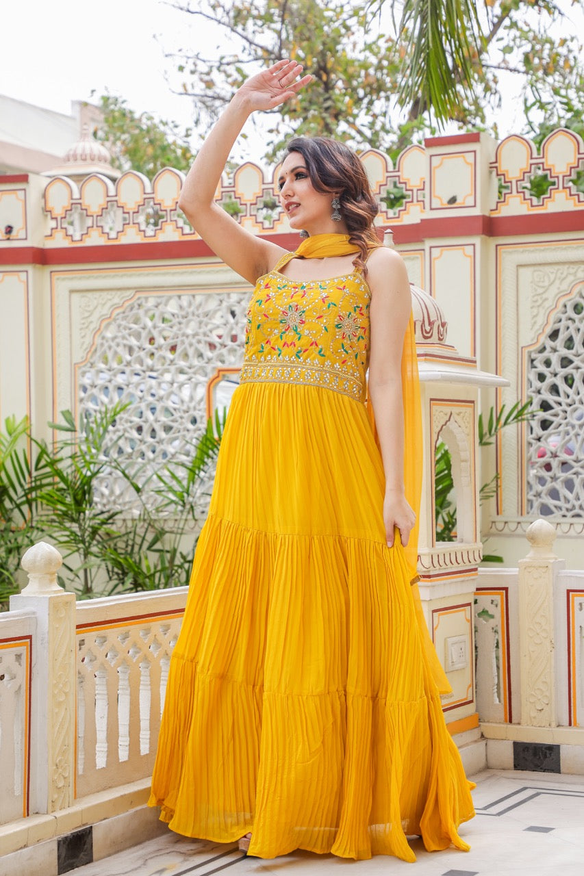 Mustard Anarkali Suit