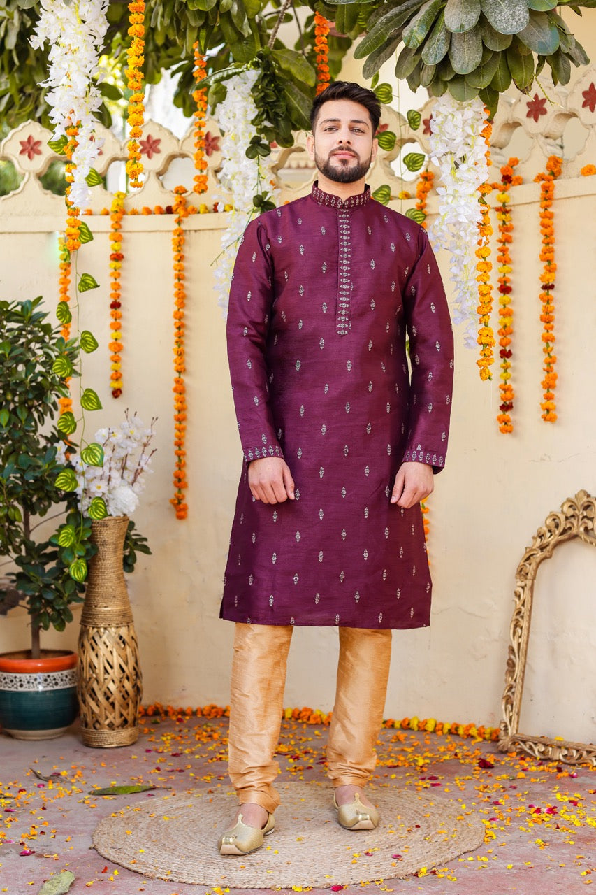 Purple Raw Silk Kurta Suit.