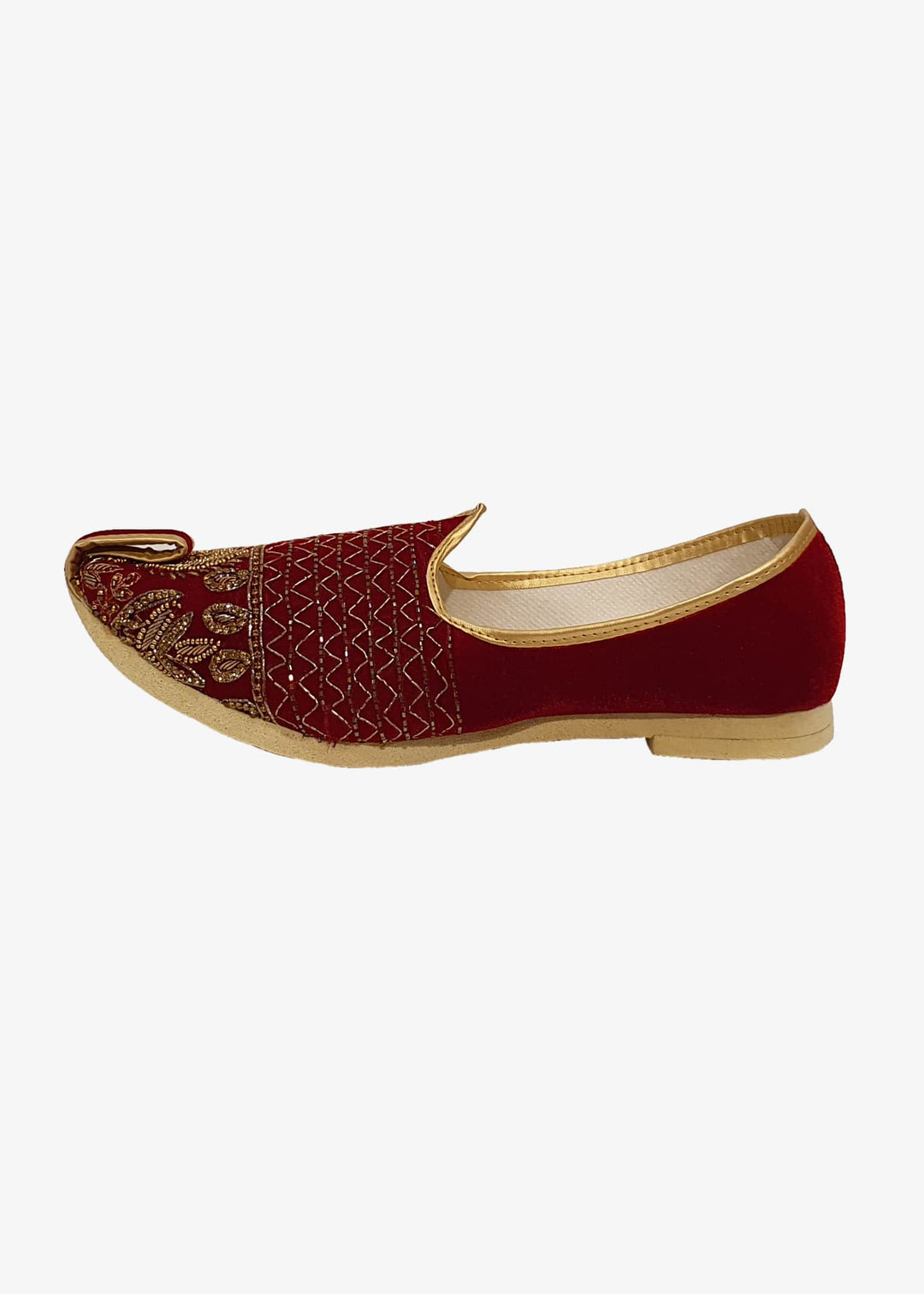 Maroon Velvet Embroidered Mens Mojdi