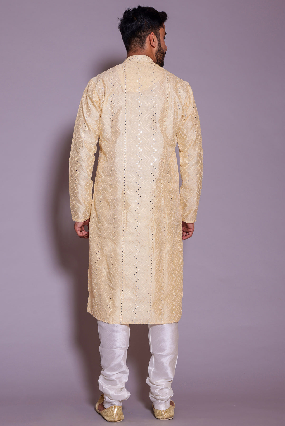 Cream Raw Silk Kurta Suit with mirror and thread work