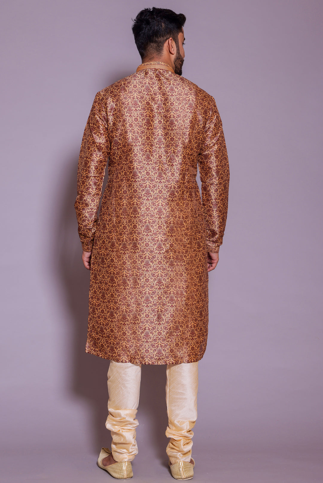 Reddish Mustard Floral print soft silk kurta suit