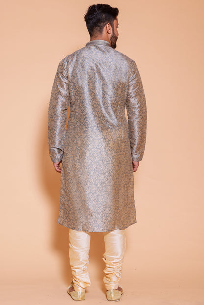 Light Grey Floral print soft silk kurta suit
