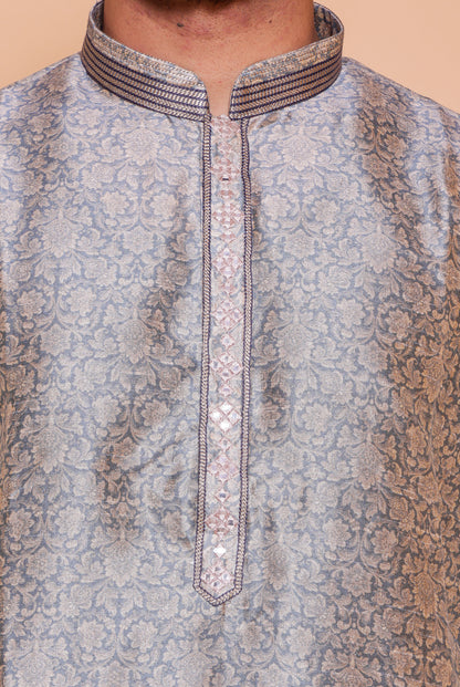 Light Grey Floral print soft silk kurta suit