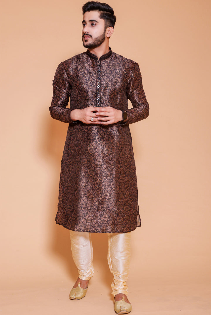 Black Floral print soft silk kurta suit