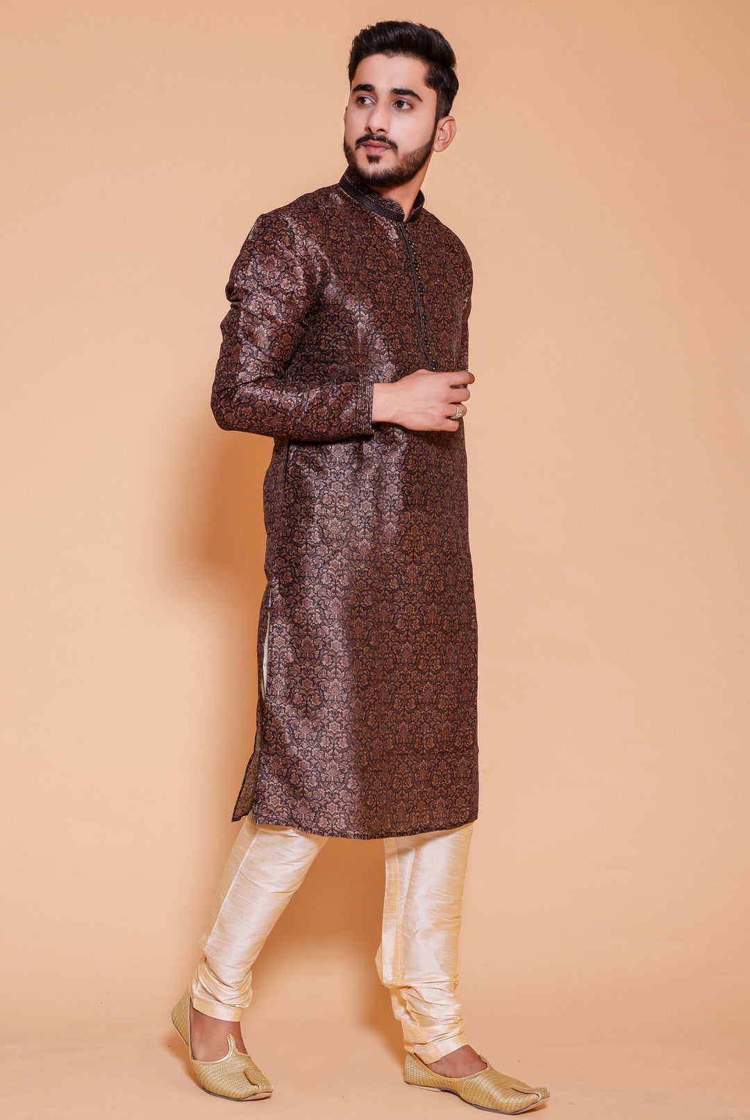 Black Floral print soft silk kurta suit