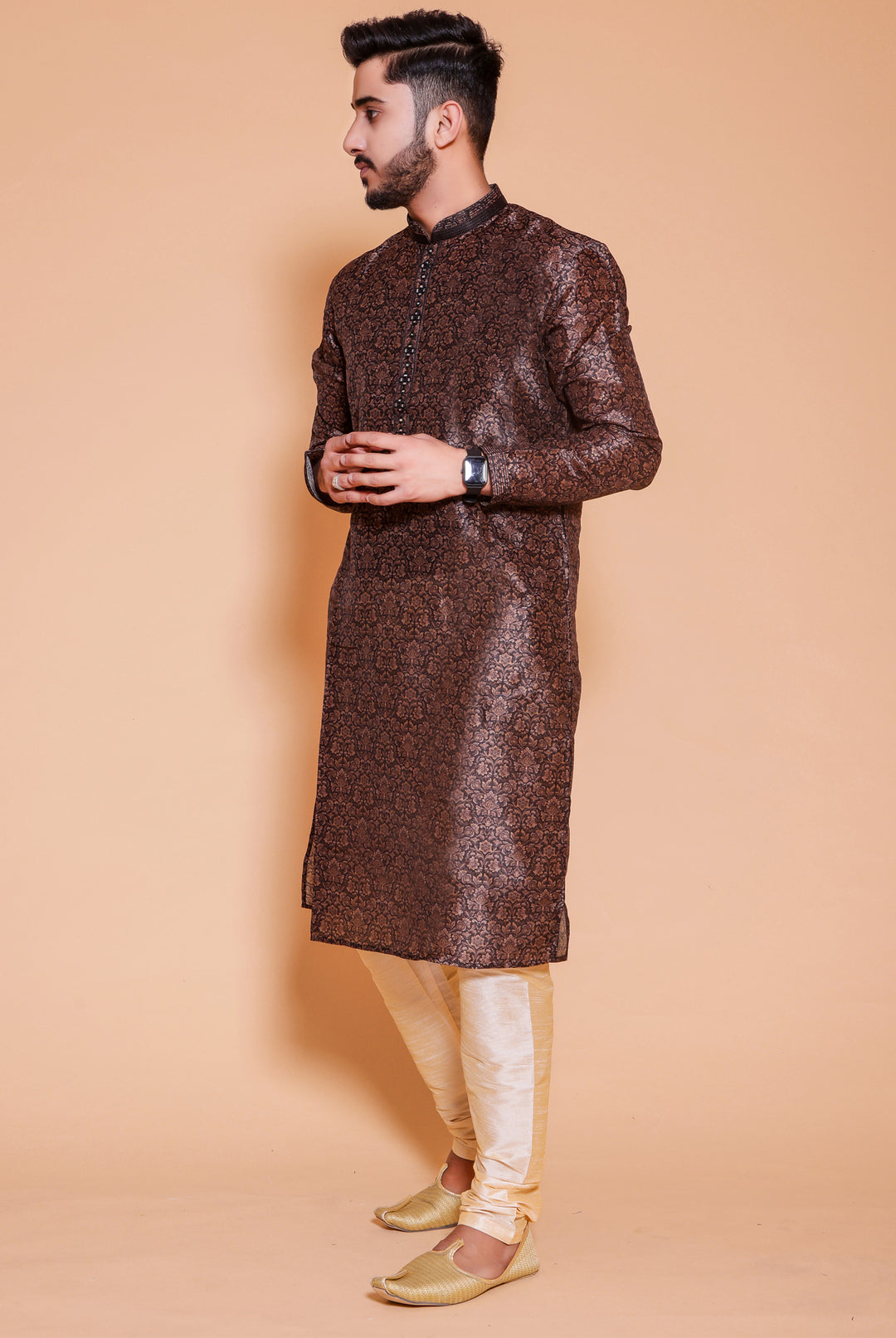 Black Floral print soft silk kurta suit