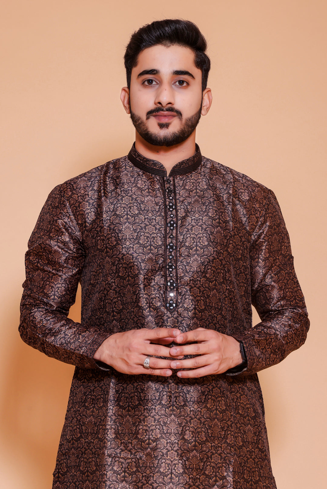 Black Floral print soft silk kurta suit