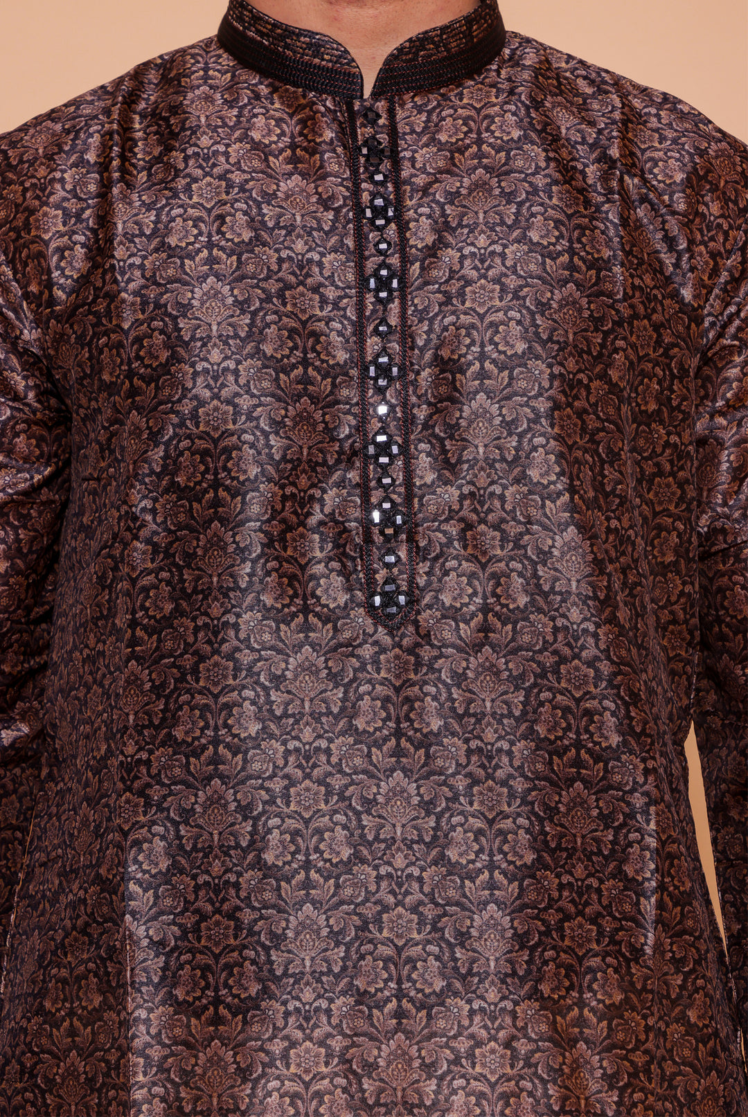 Black Floral print soft silk kurta suit