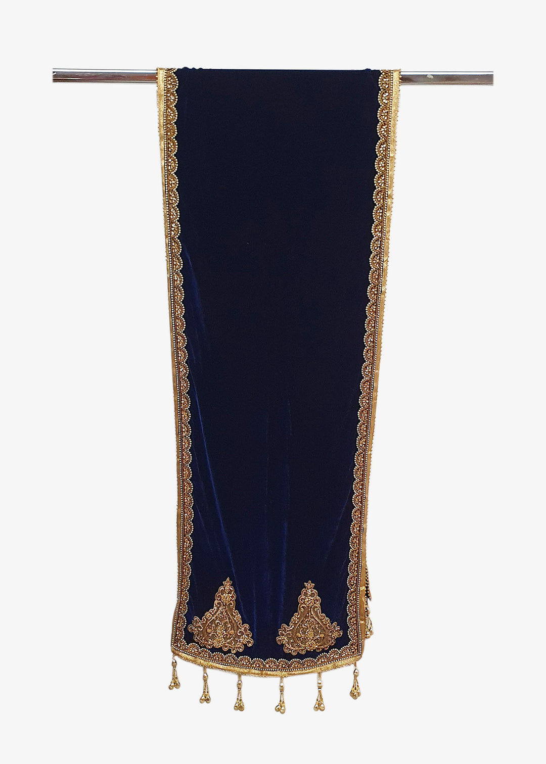 Royal Blue Mens Velvet Shawl With Four Side Antique Zardosi Embroidery Work