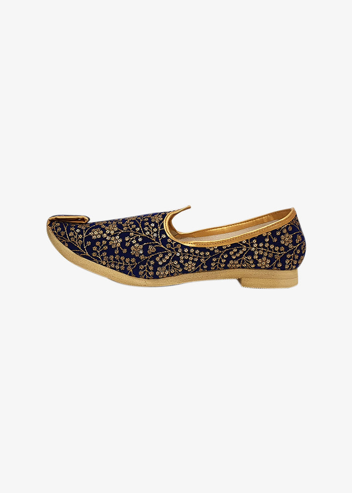 Royal Blue Velvet Embroidered Mens Mojdi