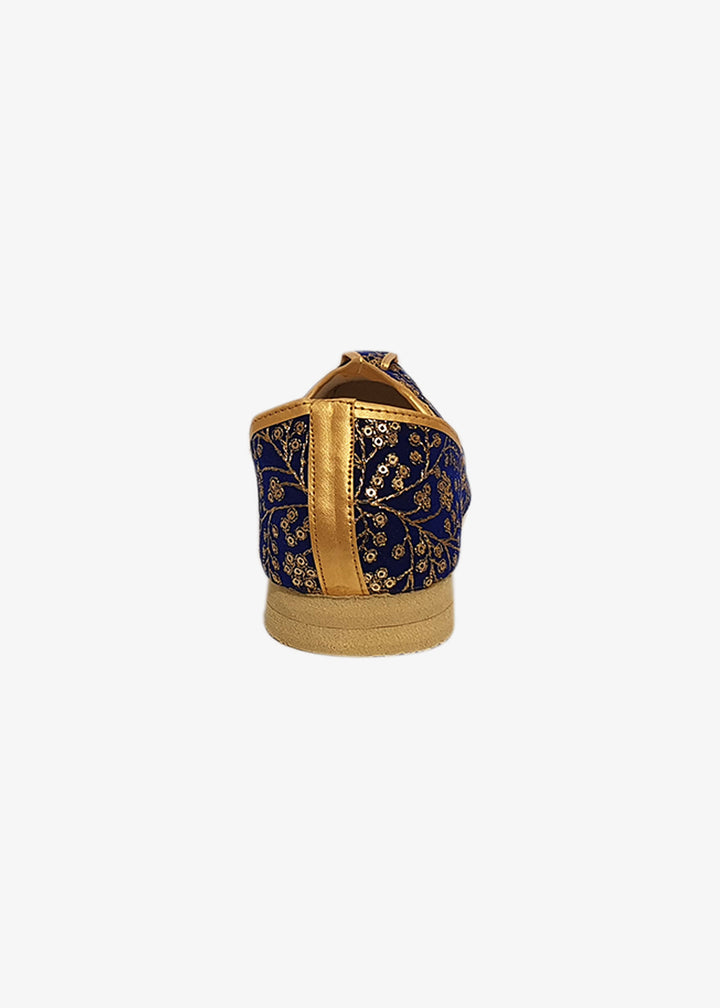 Royal Blue Velvet Embroidered Mens Mojdi