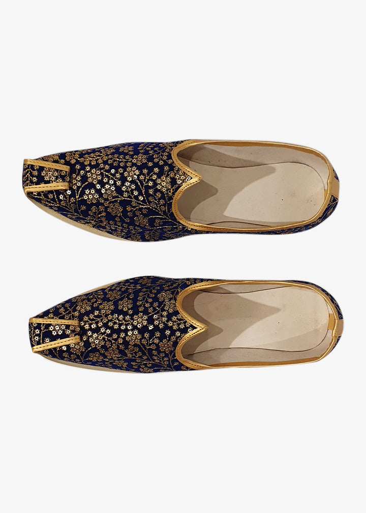 Royal Blue Velvet Embroidered Mens Mojdi