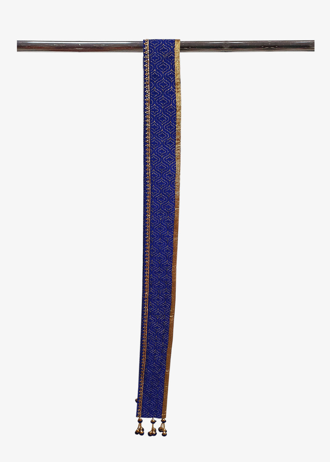 Royal Blue Mens Silk Border Style Scarf With Tassels