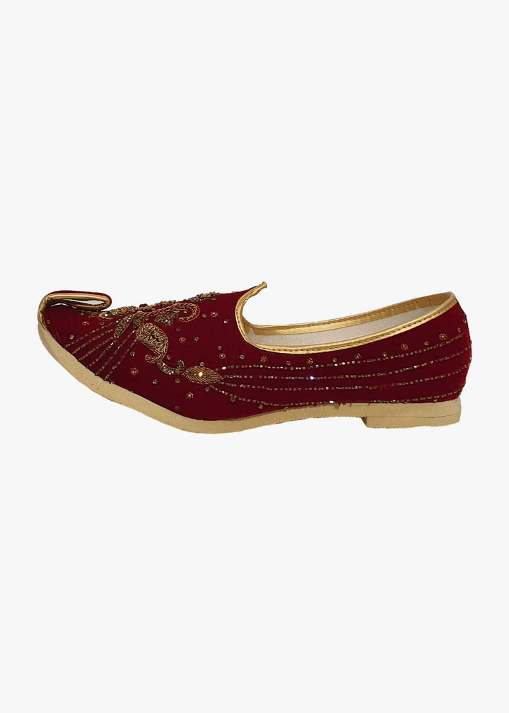 Maroon Velvet Embroidered Mens Mojdi