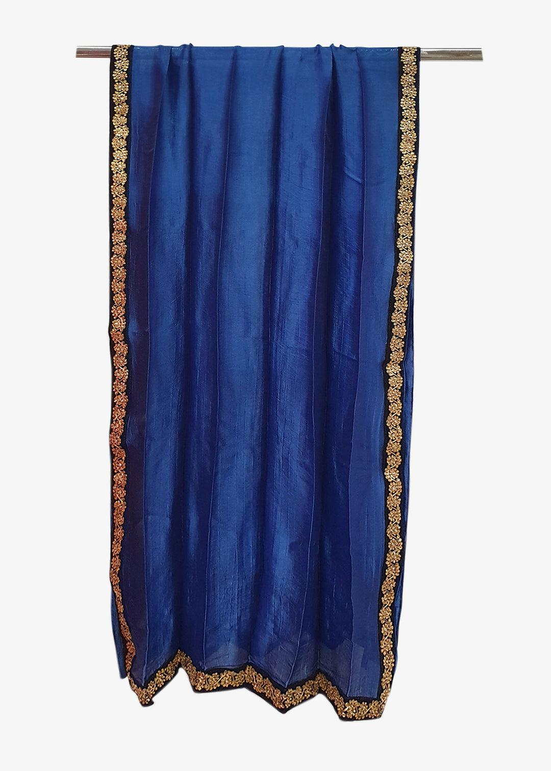 Blue Mens Silk Shawl With Four Side Embroidered Border
