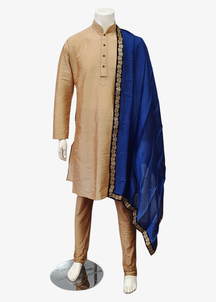 Blue Mens Silk Shawl With Four Side Embroidered Border