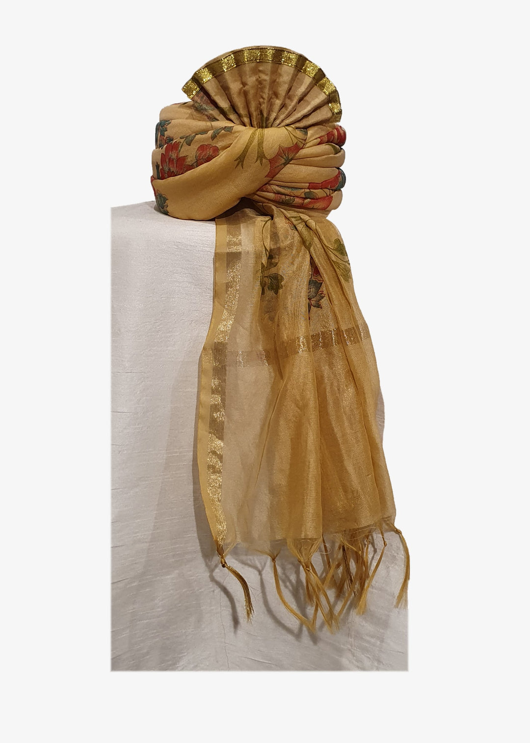 Light Gold Art Silk Flower Print Mens Safa