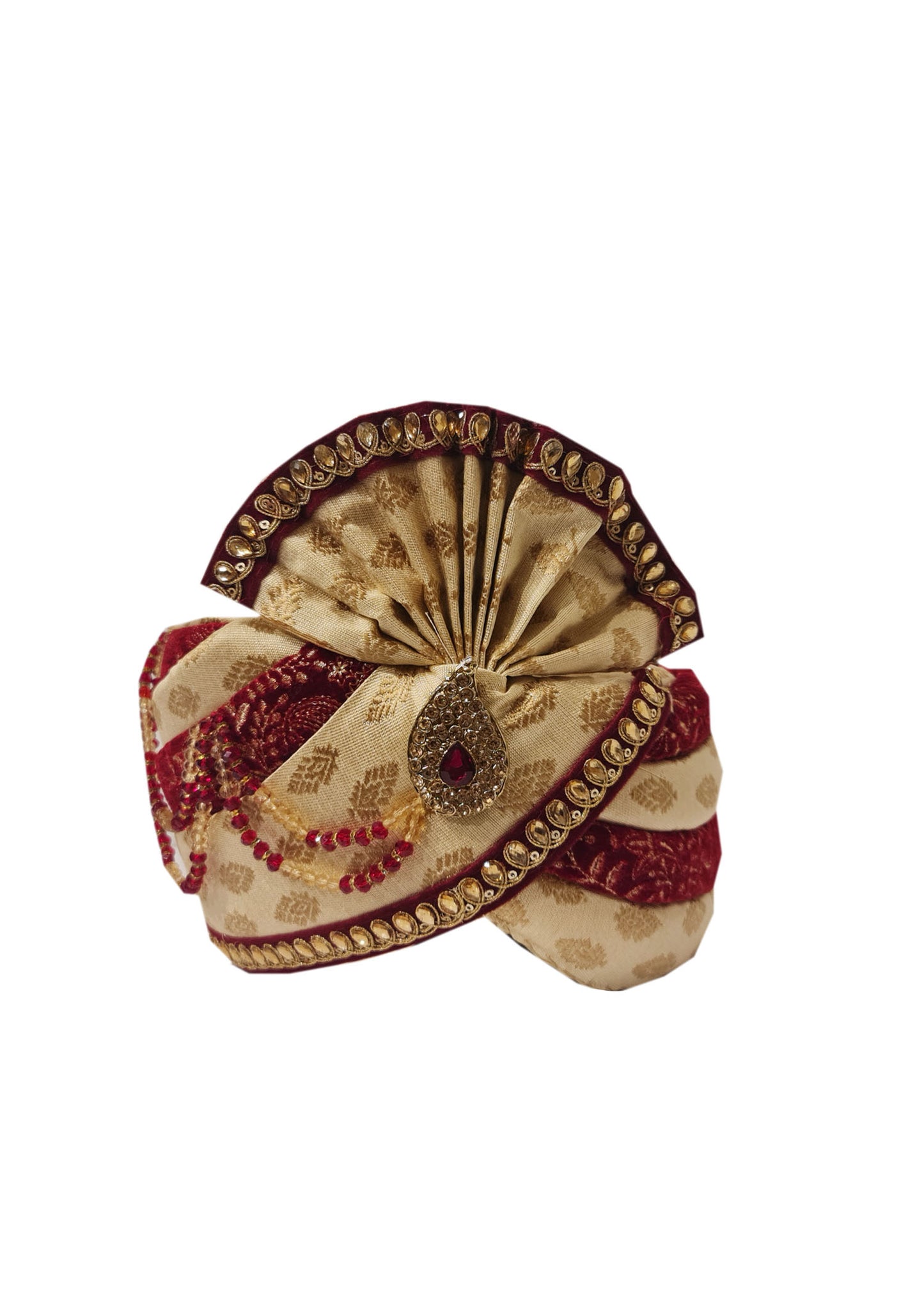 Cream Brocade Silk with Velvet Pattern Mens Safa
