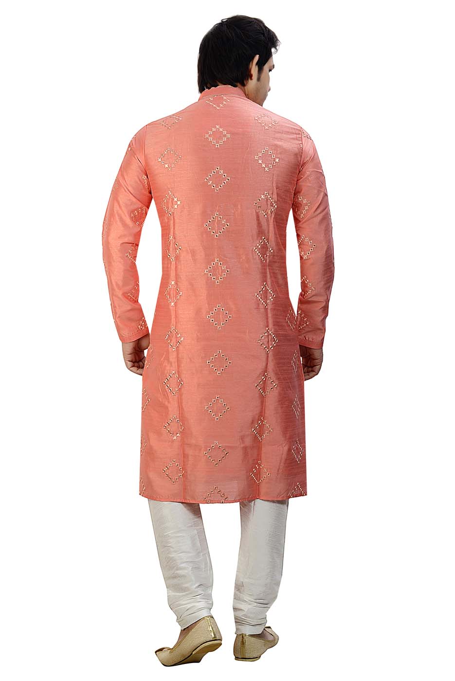 Peach Soft Silk Kurta Suit With Mirror Work All Over