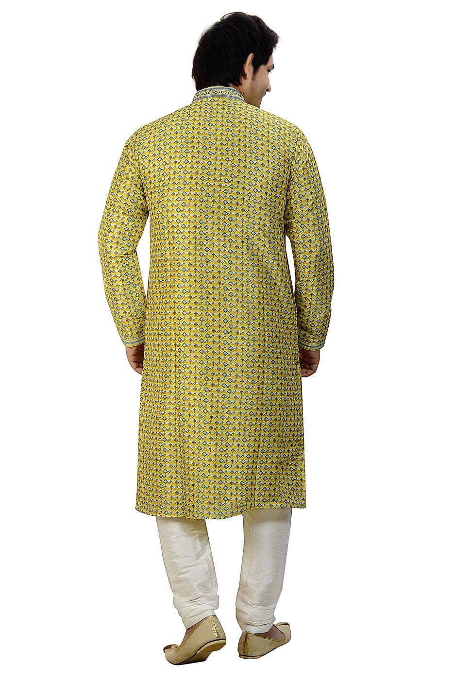 Yellow Digital Print Silk Kurta Suit.