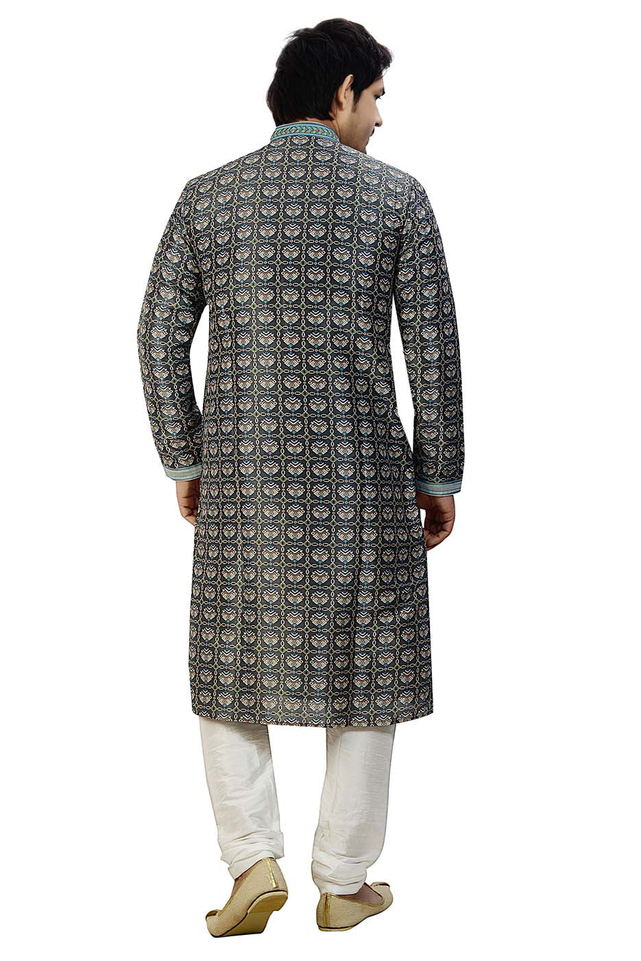 Grey Digital Print Silk Kurta Suit