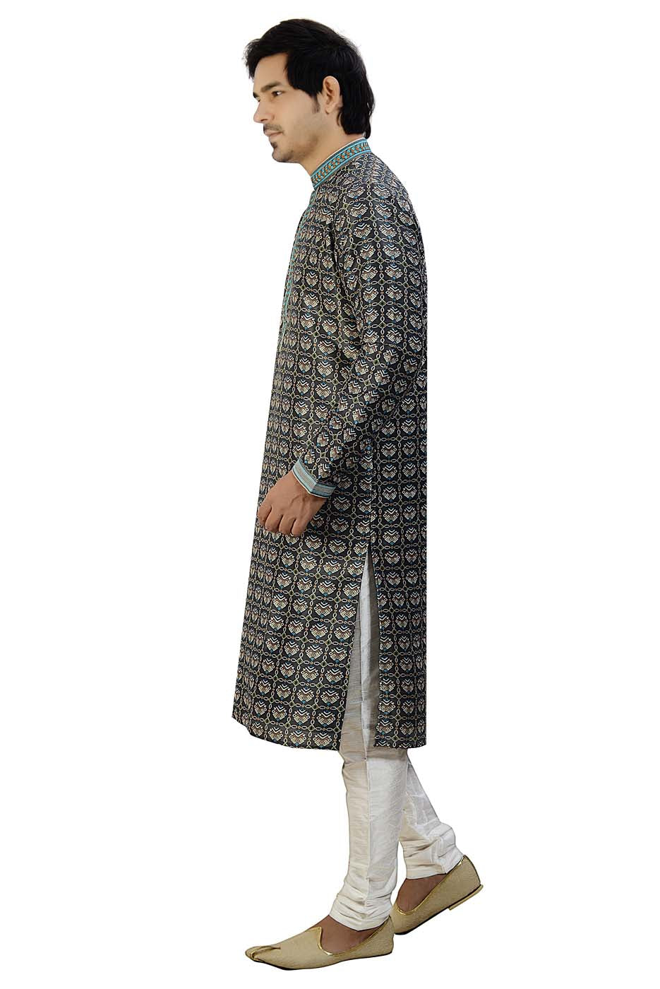 Grey Digital Print Silk Kurta Suit