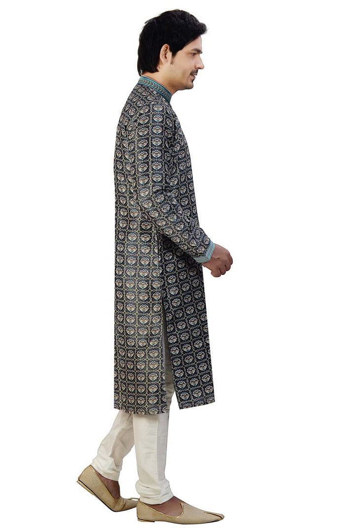 Grey Digital Print Silk Kurta Suit