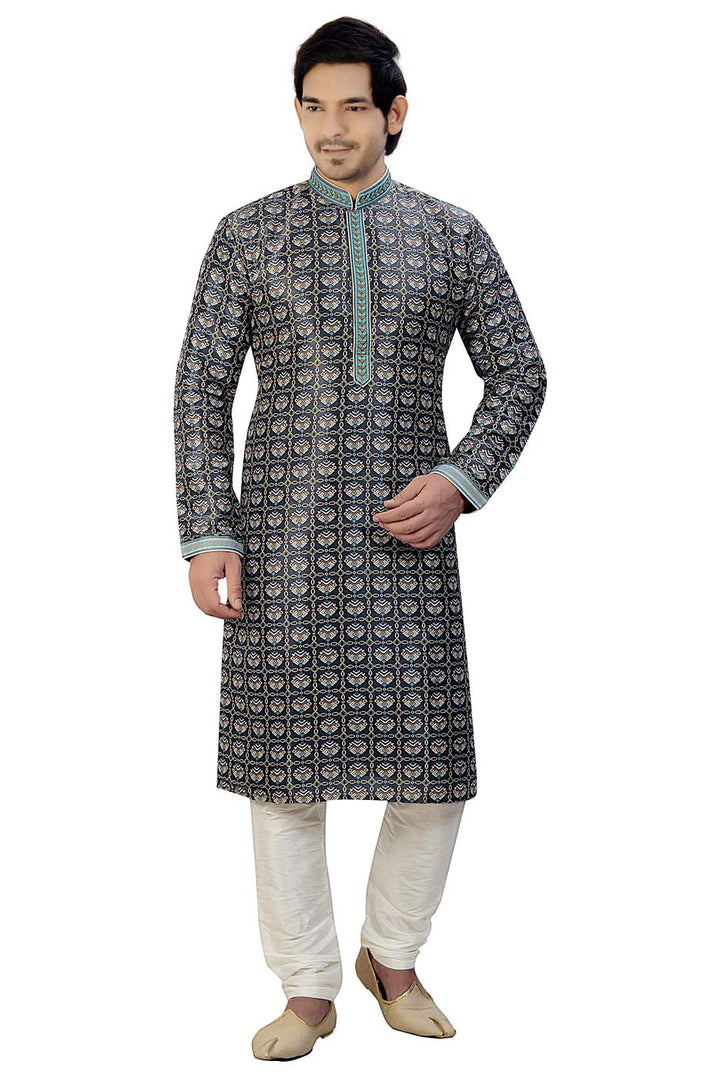 Grey Digital Print Silk Kurta Suit